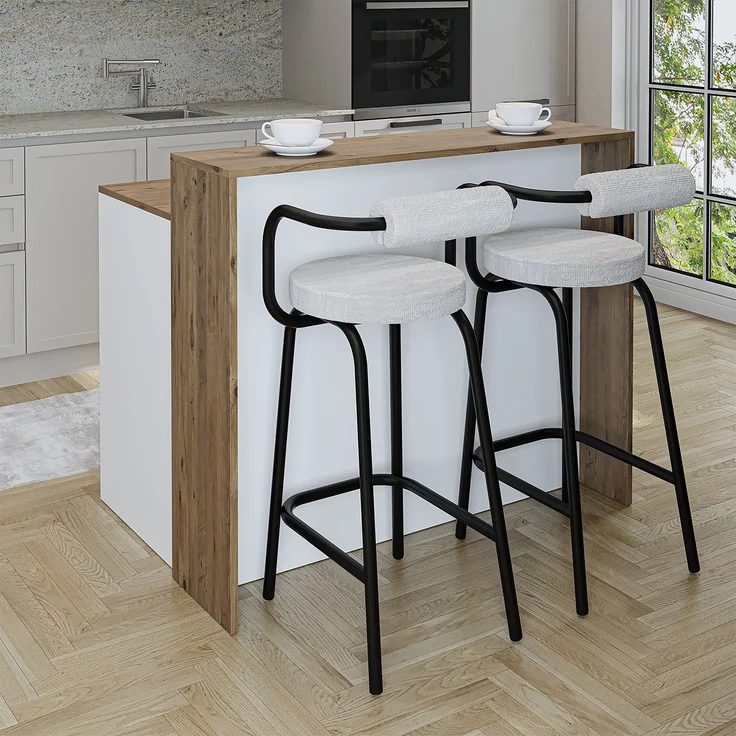Roomart Kücheninsel CORTADO – Bartisch & Küchentisch mit Stauraum – 120×100×80 cm – Modernes Design • Weiß-Eiche – Bild 3