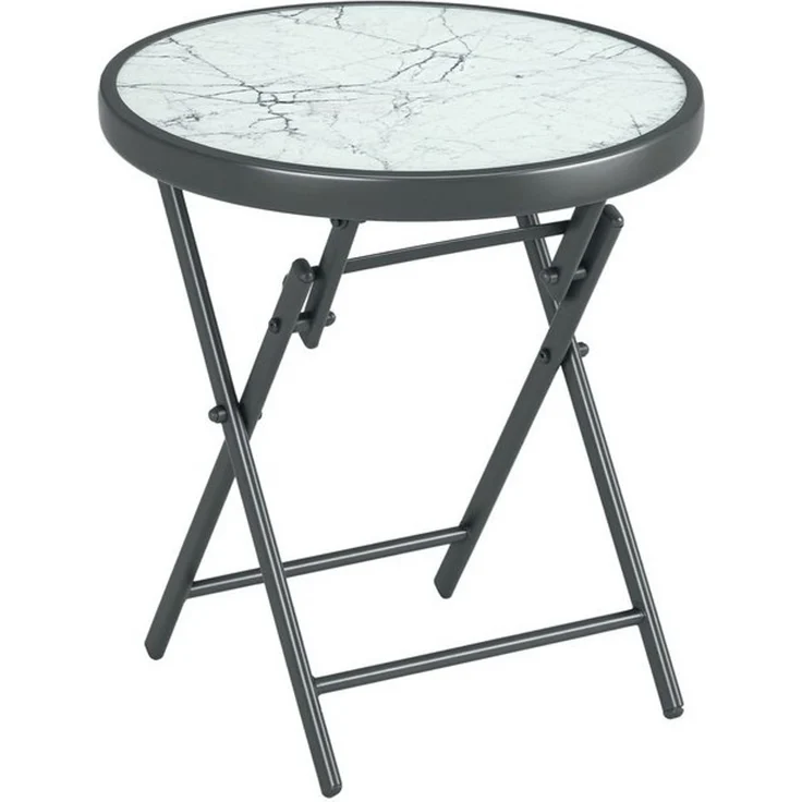 Outsunny Gartentisch klappbar, aus Glas mit Marmoroptik, rund (Klapptisch, 1-St, Beistelltisch), für Balkon Terrasse Wohnzimmer Büro, 45 x 45 x 50 cm, Weiß – Bild 4
