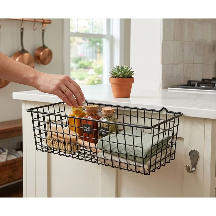 Praktischer Unterregal-Aufbewahrungskorb in Schwarz - 30 x 12 x 10 cm – Bild 2