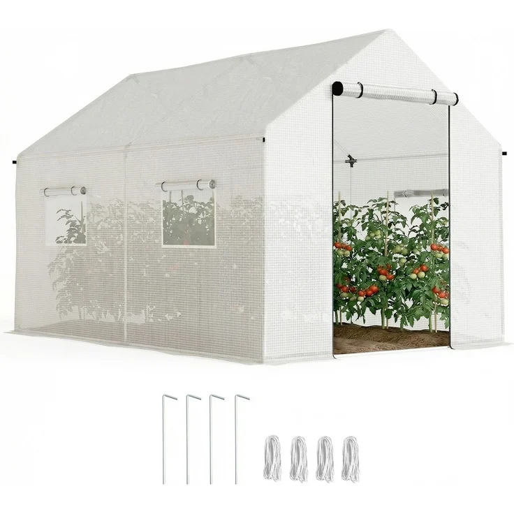 Outsunny Folientunnel, Stahl, PE, Weiß, 200L x 300B x 200H cm – Bild 1