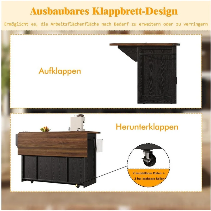 Celya Kücheninsel Kücheninselwagen mit ausziehbarer Arbeitsplatte, (mit Stromanschluss, 91cm Arbeitshöhe), ideal für den täglichen Einsatz in Küche oder Essbereich – Bild 4