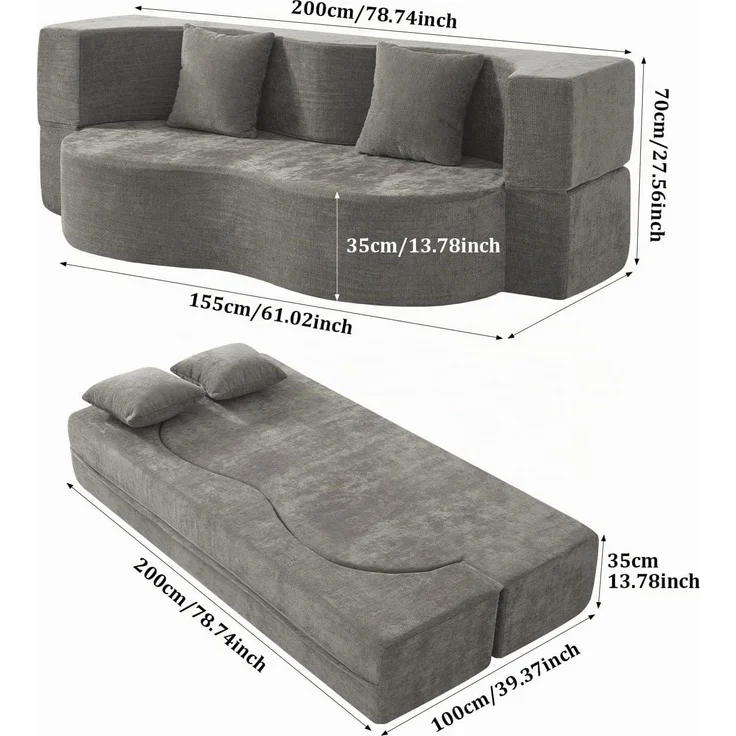 Aoxun Faltbares 3-Sitzer Gästebett & Schlafsofa, 200 cm breites XXL Bett in Orange – Bequeme Klappcouch für Wohnzimmer, Schlafzimmer als Lounge oder Gästebett,Grau – Bild 2