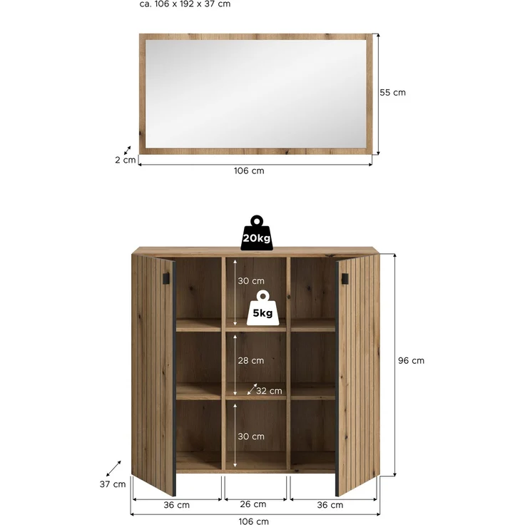 Garderobenkombination (B/H/T: 106x192x37 cm) in Evoke Oak Nachbildung – Bild 4