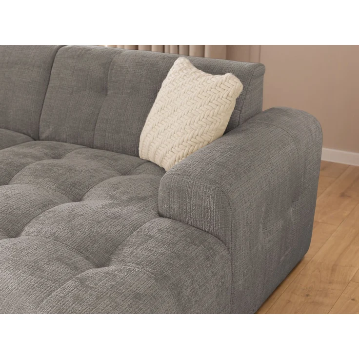 Modernes Ecksofa mit Ottomane rechts, markante Steppungen, Chenille Braun Taupe, 234 x 161 x 79cm – Bild 5