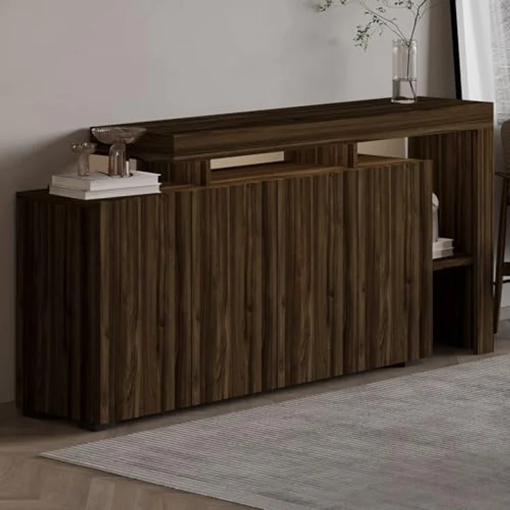 Moderner Konsolentisch aus Walnussholz mit LED-Beleuchtung, 170 cm | 100% melaminbeschichtet, 18 mm stark | Wandmontage möglich, stilvolles Design – Bild 4