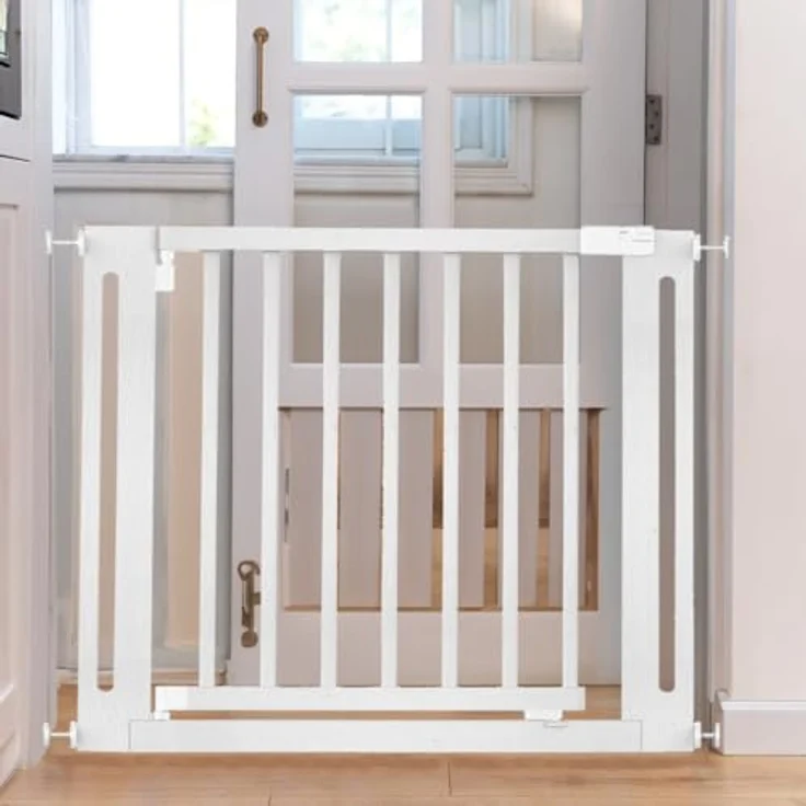 Bettacare Naturholz Elegance Treppenschutzgitter, Weiß, 71cm - 79cm, Druckmontage Sicherheitsgitter, Sicherheitsgitter für Welpen, Hunde und Haustiere, Einfache Installation – Bild 8