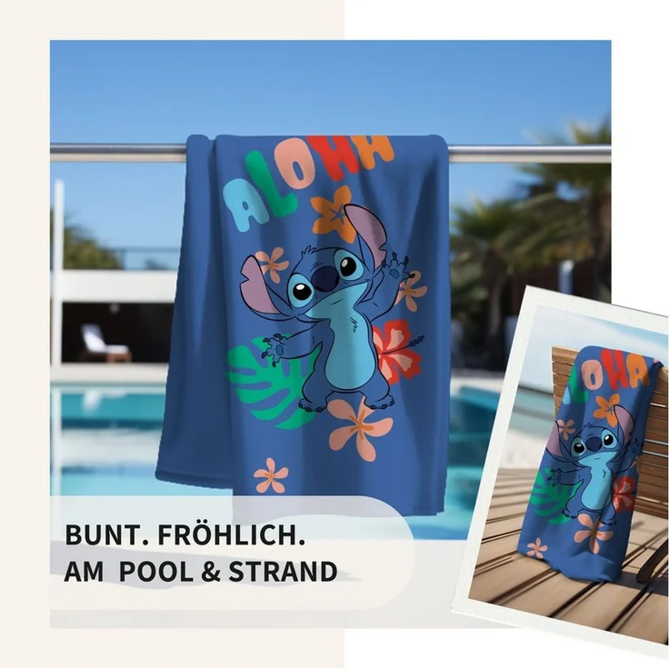 MTOnlinehandel Badetuch Stitch, 70x140cm, Geschenk für Mädchen und Jungen, 100% Baumwolle (1-St), Strandtuch Lilo & Stitch, Fanartikel, weich, saugfähig – Bild 2