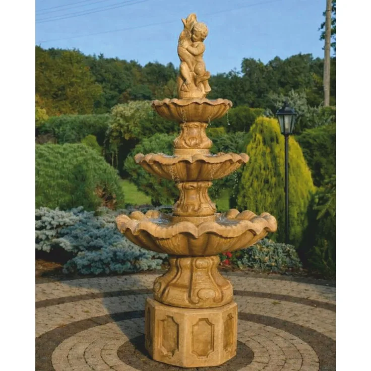 Casa Padrino Barock Springbrunnen Braun Ø 89 x H. 192 cm - Garten Deko Brunnen