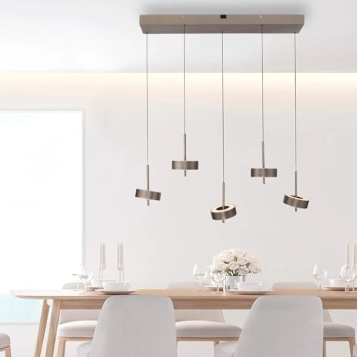 Paul Neuhaus LED Pendelleuchte, 5-flammig, dimmbar, höhenverstellbar mit Comfort Lift, schwenkbare Köpfe, CCT warmweiß-kaltweiß, Fernbedienung, dark metal brown, ZigBee-kompatibel – Bild 2