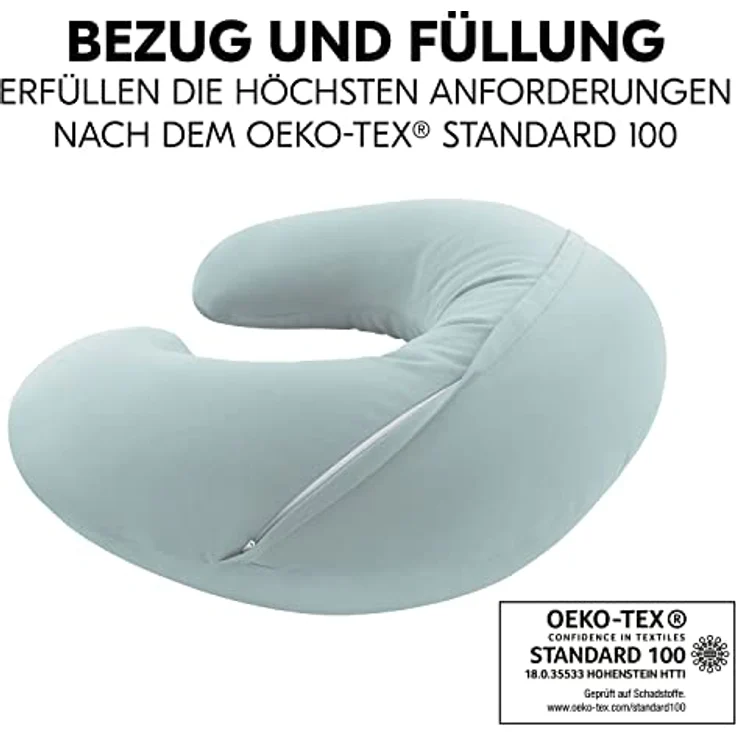 Hauck Nurse N Feed Stillkissen mit Mikroperlenfüllung, Eukalyptus, 140 cm, OEKO-TEX® STANDARD 100, waschbar und pflegeleicht – Bild 4