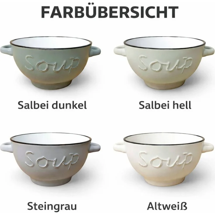 WestCraft Suppenschale Landhaus Suppenschüssel mit Griff Schüssel für heisse Suppen 650 ml, Keramik, (1-tlg), auch für Nudeln, Reis, Desserts, Salate, Suppen, Haferflocken Porridge – Bild 4