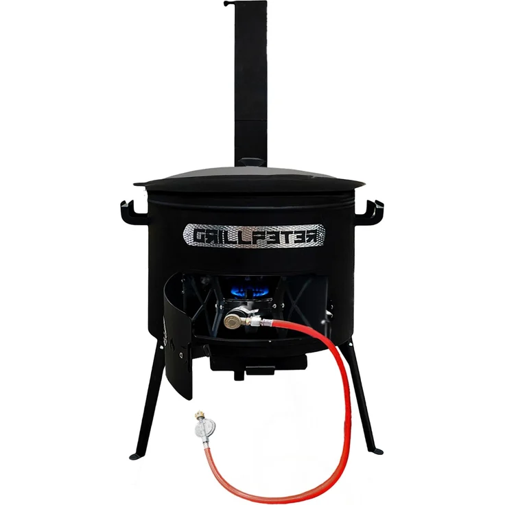 Grillpeter Utschak Asamat Ø50 cm schwarz mit Rauchrohr Kasan 22L Gasbrenner Abdeckhaube – Bild 2