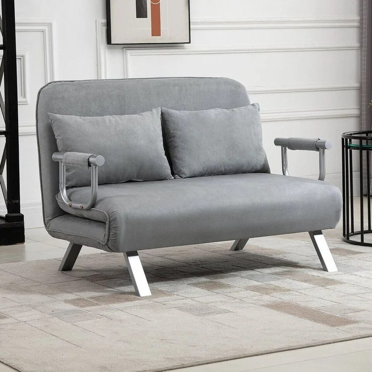 HOMCOM Schlafsofa Zweisitzer mit Bettfunktion, Einzelbett mit Kissen, Schlafcouch 1 Teile, für Wohnzimmer, Hellgrau – Bild 5