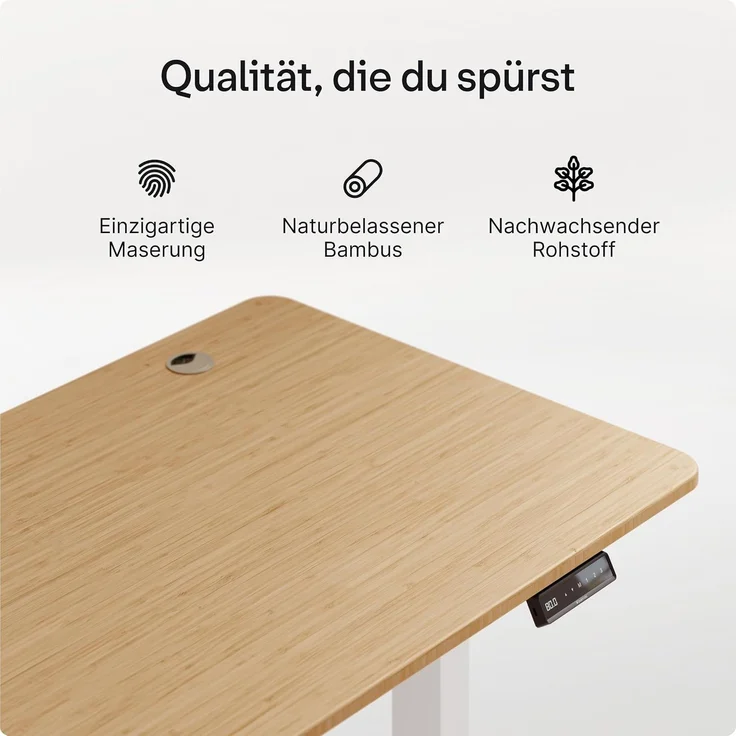 Desktronic HomePro Elektrisch höhenverstellbarer Schreibtisch 180x80cm Bambus/Schwarz mit Memory-Funktion, Anti-Kollisions Technologie, USB-A und USB-C-Ladeanschlüssen – Bild 4