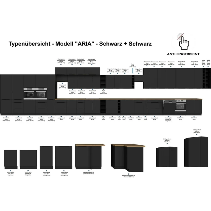 Frontblende für vollintegrierten Geschirrspüler 45 cm ARIA Schwarz ultra matt + Schwarz matt, hochwertige Fronten mit Anti Fingerprint Beschichtung Küchenzeile Küchenblock – Bild 3