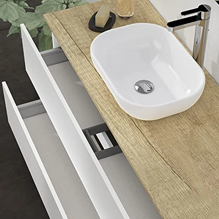 Baikal Badezimmermöbel-Set Duo, inkl. Waschbecken, Wandmontage, mit Keramikwaschbecken, Verschiedene Ausführungen und Maße, montiert. – Bild 5