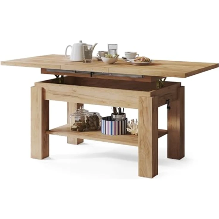 designimpex Couchtisch Couchtisch Astoria Eiche Gold höhenverstellbar ausziehbar Esstisch, Funktionstisch, Wohnzimmertisch, Tisch, Esstisch, Sofatisch – Bild 10