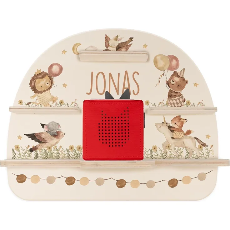 Kidsmood - Tonie Regal für Kinderzimmer, personalisiert mit deinem Namen - magnetisches Wandregal für Tonie Hör-Figuren & Tonie-Box - Tiere-Luftballon