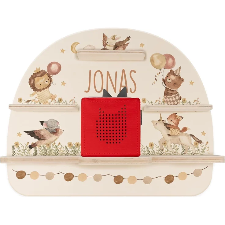 Kidsmood - Tonie Regal für Kinderzimmer, personalisiert mit deinem Namen - magnetisches Wandregal für Tonie Hör-Figuren & Tonie-Box - Tiere-Luftballon