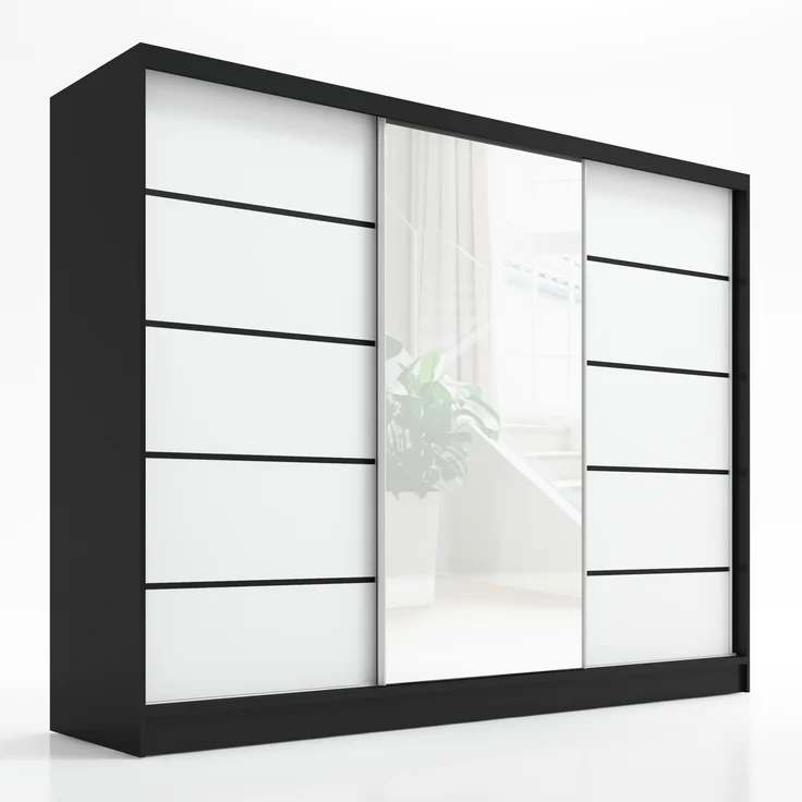 Schwebetürenschrank ARIVA 2 3-türig Schrank 200 cm (mit Spiegel) Farbe: Schwarz , Weiß – Bild 2