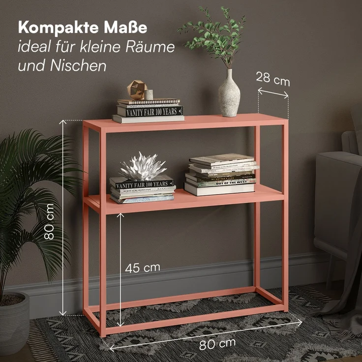 skølm 'Skadi' Konsolentisch mit zwei Ablagen, Metall, terrakotta, 80x28x80 cm, Metallregal mit Stauraum – Bild 4