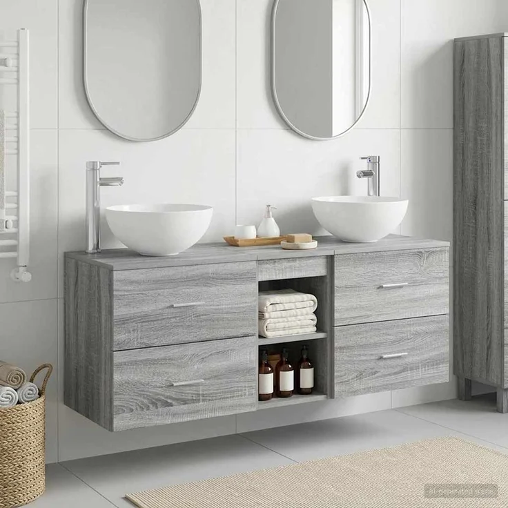 vidaXL Badezimmerschrank-Set 3 stk. Grau Sonoma 129 x 35 x 80 cm 3405792 – Bild 1