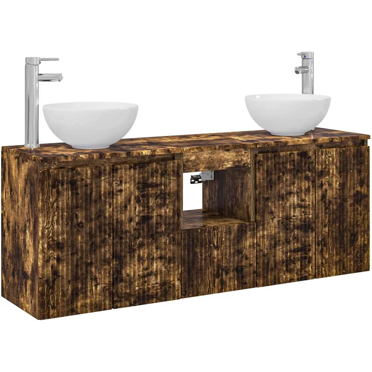 vidaXL Wandmontiertes Badezimmerschrank-Set 3 stk. Geräucherte Eiche 3405622 – Bild 2