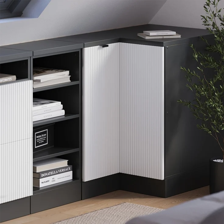 Eck-Küchenschrank für Dachschrägen R-Line Weiß Riffel 75.6 cm mit 1 Tür, Schrankkorpus 60 cm Tiefe Vicco – Bild 4