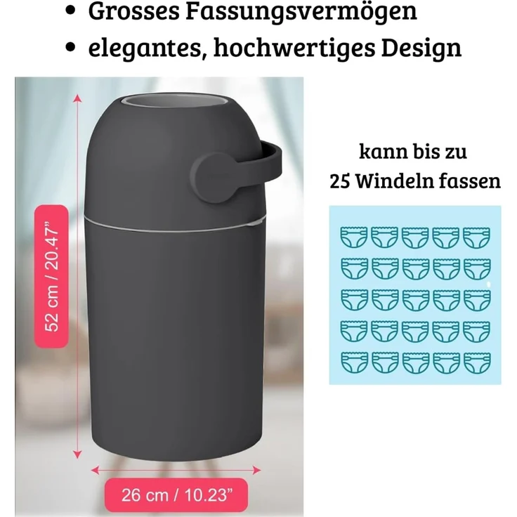 Set Magic Windeleimer Majestic & Windel Blaubär | Diaper Keeper mit Geruchsstop-System | bis zu 15 Windeln | keine Nachfüllkassetten nötig | Mülleimer für Baby Windeln | Einhandbedienung – Bild 6