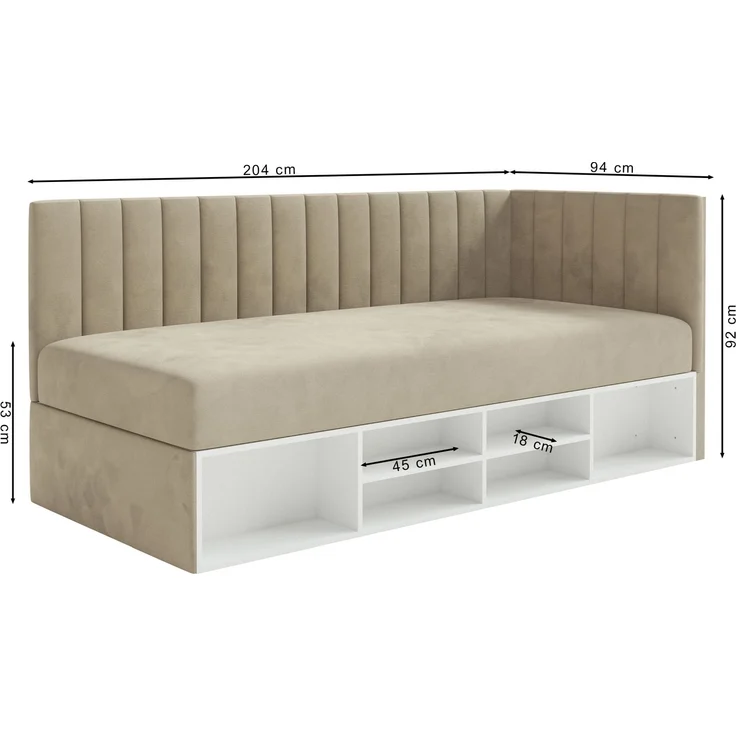 Selsey 'Ventrio' Jugendbett linksseitig mit Regalen, Easy-Clean-Samtbezug, hellrosa, 90x200 cm – Bild 5