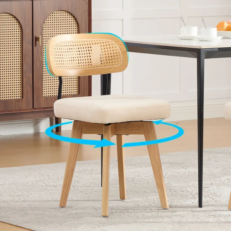 LVHOM 2er-Set Esszimmerstühle 360° Drehstuhl, Polsterstuhl in Rattan-Optik mit Chenille Kissen, stabiler Küchenstuhl mit Metallbeinen, Beige – Bild 1