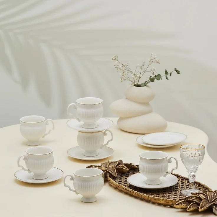 Karaca Kaffeeservice Malta 6 Personen Kaffeetassen-Set 100 ml - Stilvolle Porzellan – Bild 3