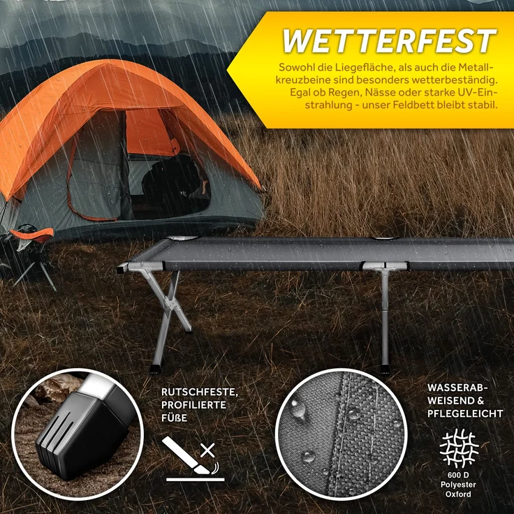 TRESKO XXL Campingbett Feldbett 190 x 64 x 44 cm Metallrohr - Belastbarkeit bis 150kg Grau – Bild 5