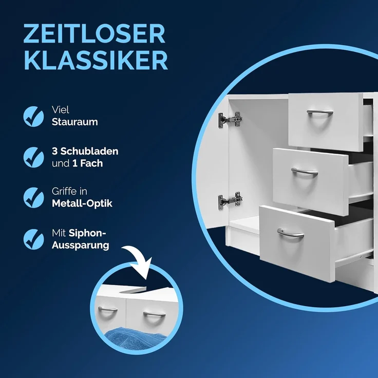 Casaria Waschbeckenunterschrank Neapel mit Schubladen 63cm Breit Waschbecken Unterschrank Badezimmer Stehend – Bild 3