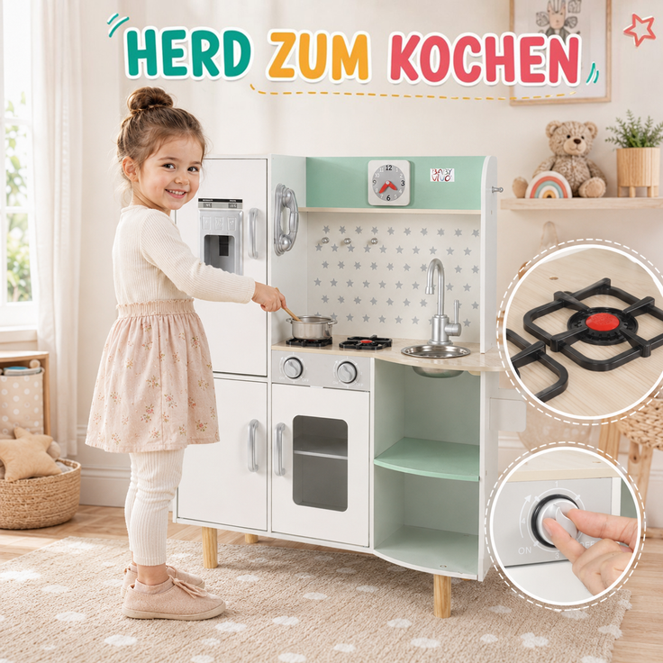 Baby Vivo Kinderküche Spielküche aus Holz - Gustavo in Weiß – Bild 3