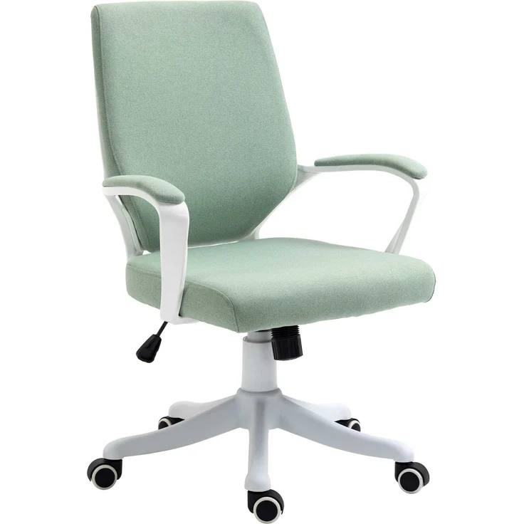 Wohnora-Bürostuhl Ergonomischer Schreibtischstuhl mit Armlehne, Höhenverstellbarer Drehstuhl mit Wippfunktion, Leinenoptik, Gepolstert Computerstuhl, Grün+Weiß,H 1000cm x T 620cm x B 300cm – Bild 1