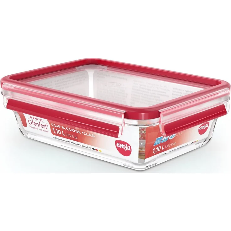 Emsa Frischhaltedose Clip&Close, Made in Germany, Glas, (4-tlg), backofen-, gefrierfest, mikrowellengeeignet, (4 Dosen mit Deckel) – Bild 2