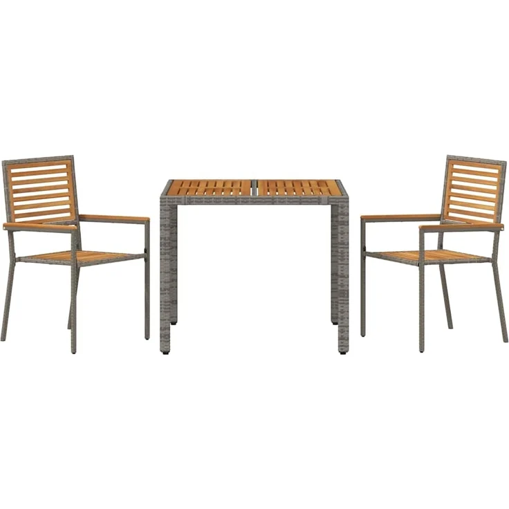 vidaXL Garten Essgruppe 3 pcs Grau und Braun Poly-Rattan 3365435 – Bild 6