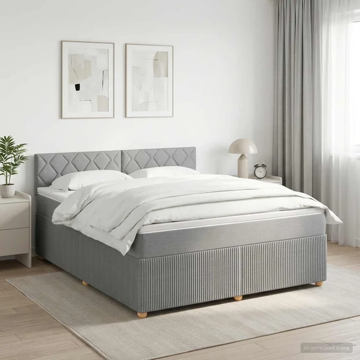 vidaXL Boxspringbett mit Matratze Hellgrau 160 x 200 cm Stoff 3451510 – Bild 1