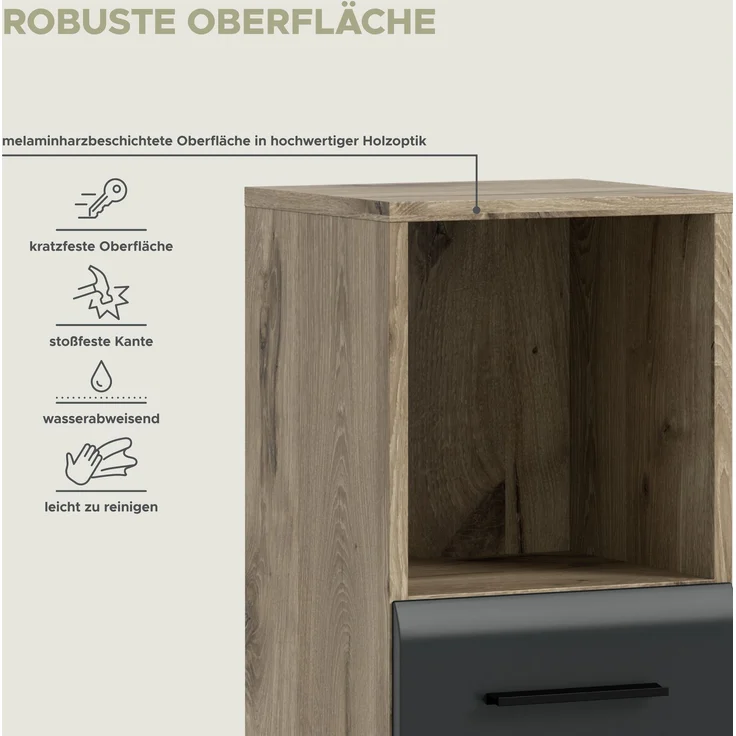 Standschrank hoch (B/H/T: 30x110x30 cm) in schwarz matt und Nox Oak Nachbildung – Bild 9
