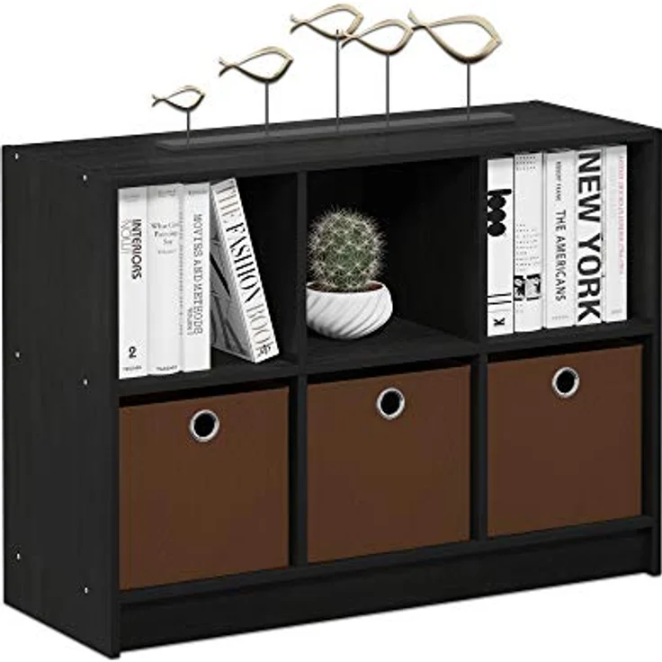 Furinno Cubic Kleiderschrank-Organizer und Aufbewahrung, 6-Fach Würfelregal mit Boxen, Offenes Regal Kleiderschrank-Aufbewahrung, für Kleiderschrank, Schlafzimmer, Wohnzimmer, Americano/Mittelbraun – Bild 1