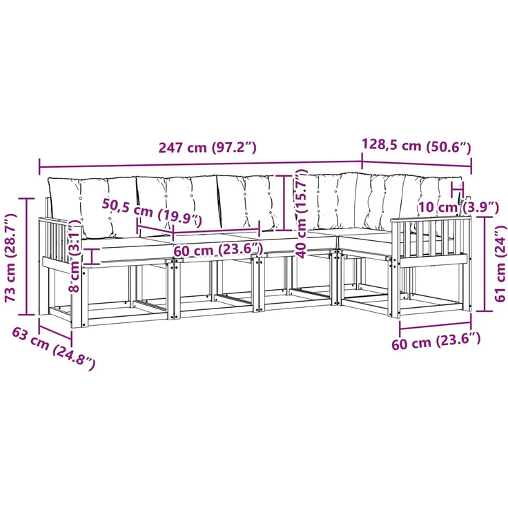 vidaXL Outdoor-Sofagarnitur 5 stk. 5-Sitzer Weiß und Beige 3389475 – Bild 12
