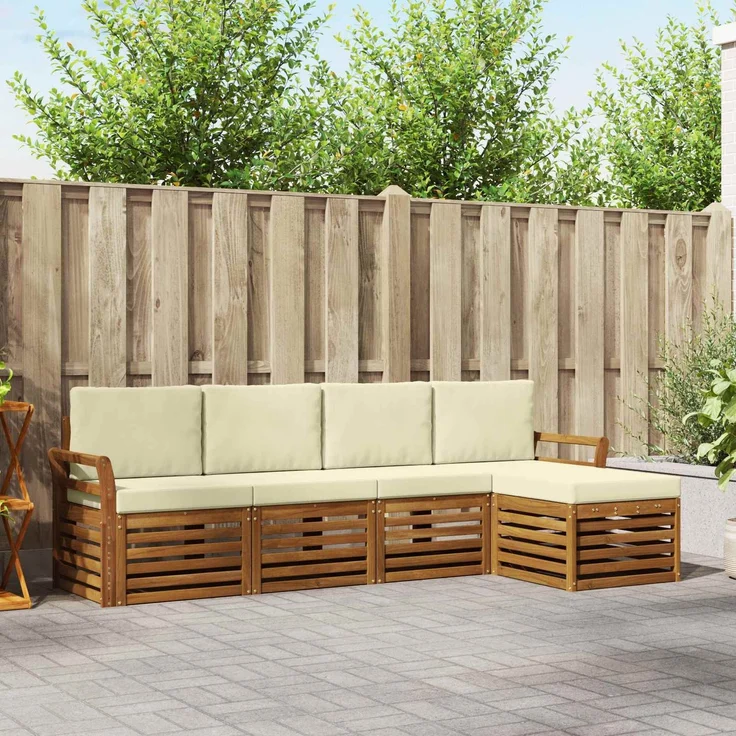 vidaXL Outdoor-Sofagarnitur 5 stk. 5-Sitzer Natur und Creme 3374650 – Bild 1