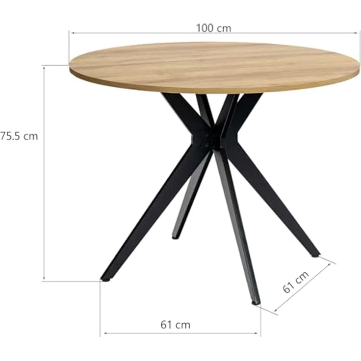 MEUBLE COSY Runder Esstisch Klein Tisch Küchentisch Esszimmertisch 4 Personen für Küche, Wohnzimmer, Büro, 100 x 100 x 75 cm, Eiche + Schwarz – Bild 5