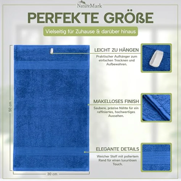 NatureMark 12er Pack Gästetücher Premium Qualität 30x50 cm GÄSTEHANDTUCH Frottiertuch-Set 100% Baumwolle Farbe: Royal Blau – Bild 8
