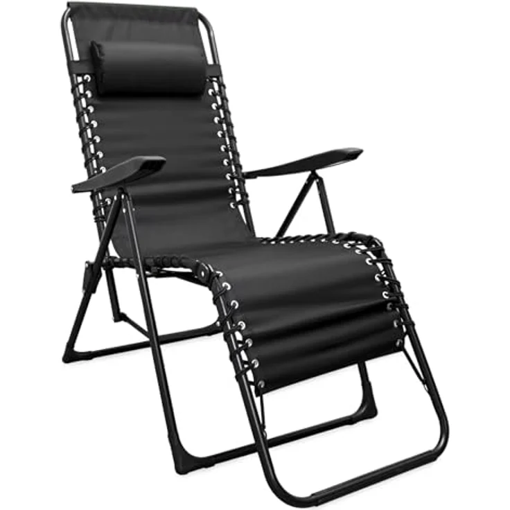 Spetebo Relax Sessel, Garten Liegestuhl mit Kopfkissen, verstellbare Rückenlehne und Fußteil, schwarz, 175 x 101 cm – Bild 1