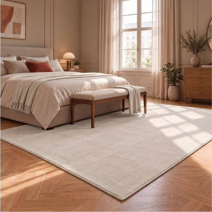 Vimoda Teppich Cozy Kurzflor Teppich – Angenehm warm & weich, waschbar & rutschfest, Rechteck, Höhe: 10 mm, Fellteppich Uni, Wohnzimmer, Schlafzimmer, kinderzimmer – Bild 3
