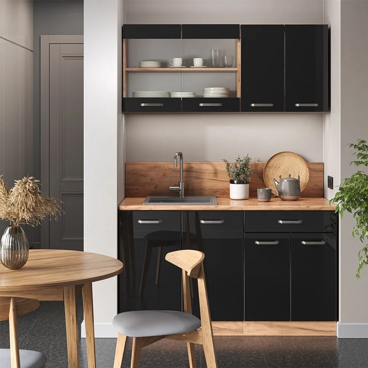 Küchenfront R-Line Schwarz Hochglanz 59.2 x 71.3 cm Möbelfront für den Unterschrank Vicco – Bild 3