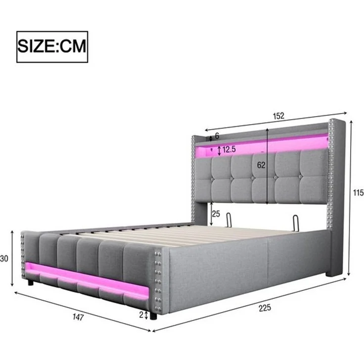 HAUSS SPOLE Polsterbett 140x200 cm mit Matratze Komfortbett, LED-Beleuchtung & USB-Steckdose – Bild 4