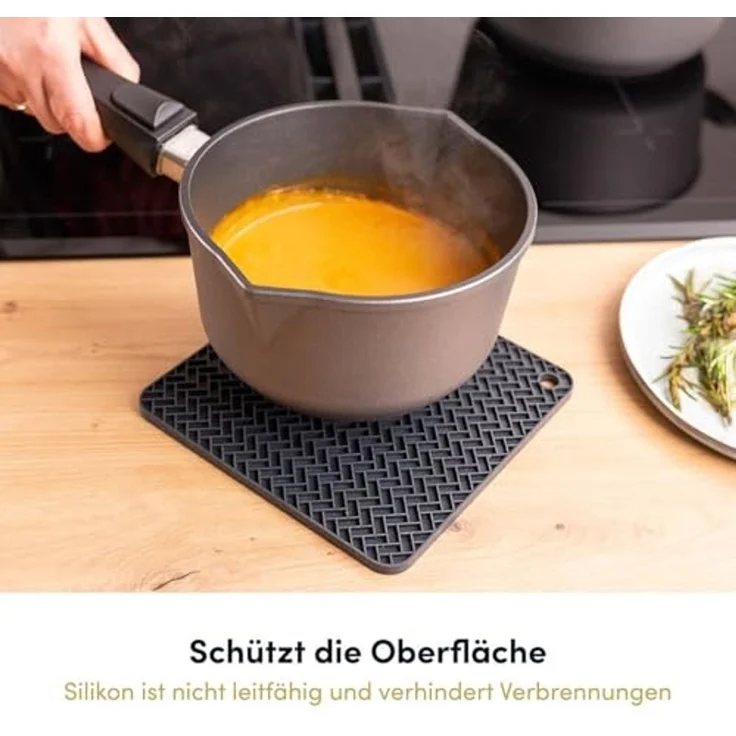 Hoffmann Germany Topfuntersetzer Silikon 2-in-1 Untersetzer & Topflappen 19×19 cm, anthrazit, Zubehör für alle Töpfe und Pfannen, 1-tlg, 230°C, spülmaschinenfest, rutschfest, lebensmittelecht – Bild 2